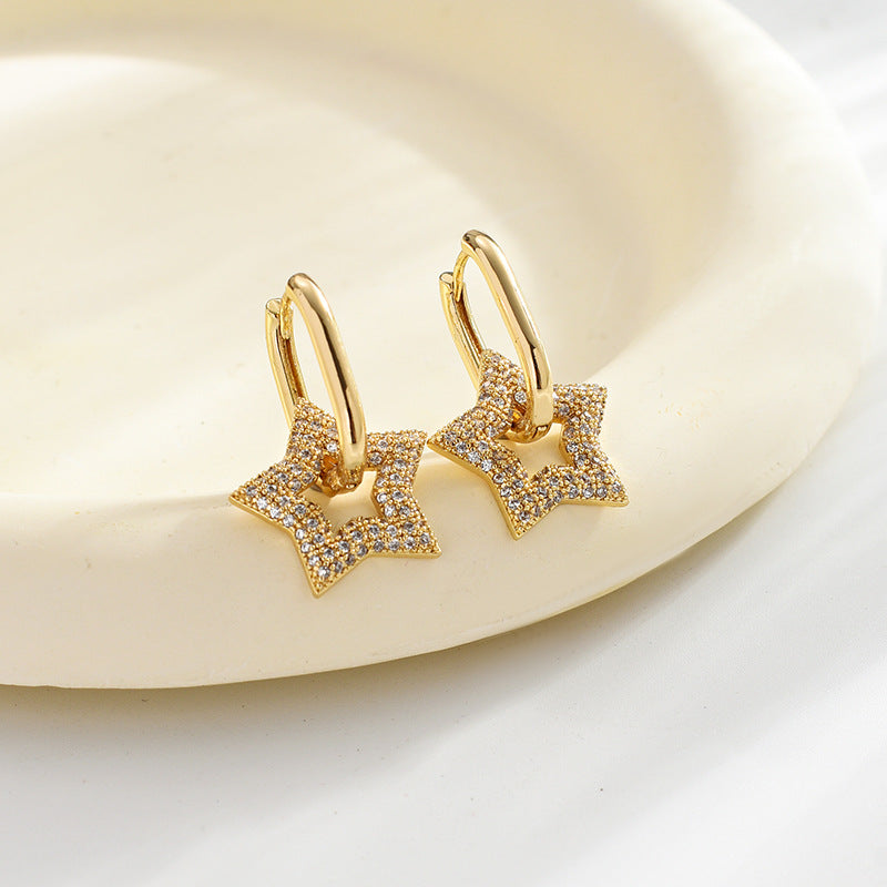 Elegant Heart-Shaped Gold Plated Zircon Copper Earrings