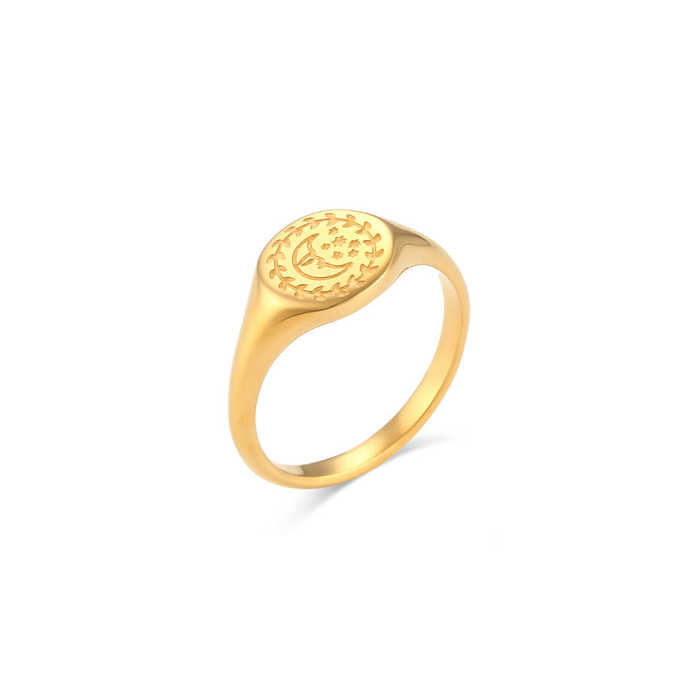 Retro Style 18K Gold Plated Star and Moon Pattern Ring