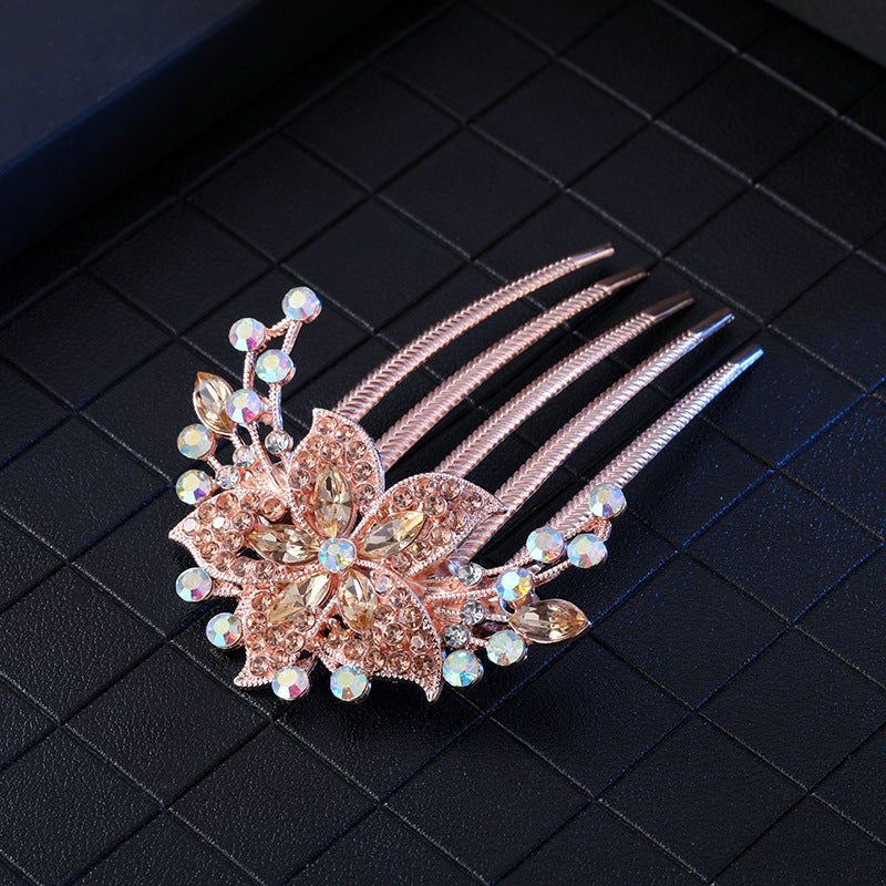 Women's Color Block Alloy Zircon Rhinestone Hair Comb Clip Ornament