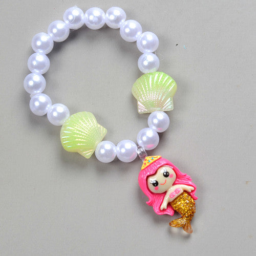 Mermaid Starfish Shell Charm Beaded Alloy Bracelet Set for Kids
