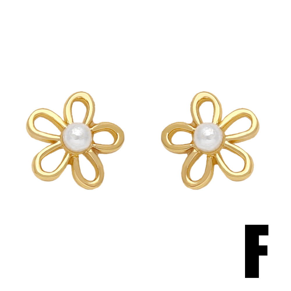 Modern Rabbit Flower Pearl Zircon 18K Gold Plated Stud Earrings