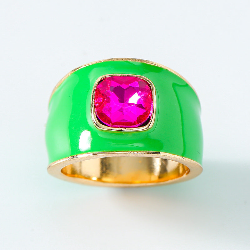 Colorful Geometric Enamel Rhinestone Women's Ring