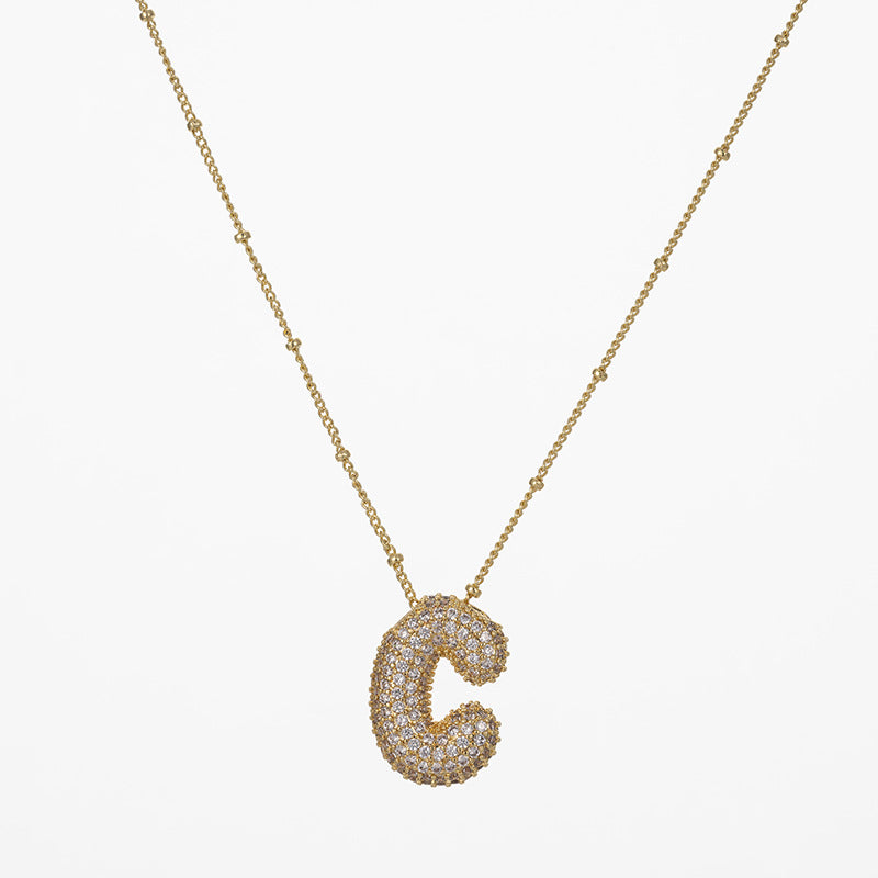 IG Style Minimalist Letter Zircon Pendant Necklace - Gold & Silver Plated