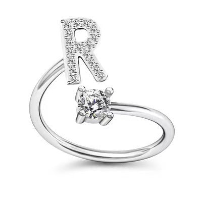 Fashion Adjustable Silver Zircon Letter Ring