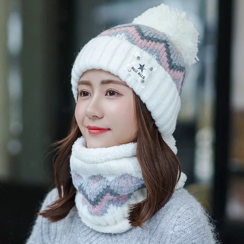 Women's Cozy Knit Wool Cap with Ear and Neck Warmer for Winter