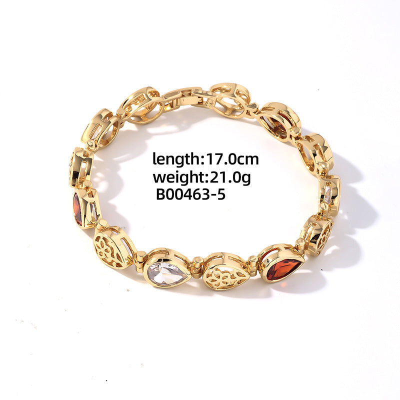 Gold Plated Geometric Zircon Bracelet with Round Inlay Design