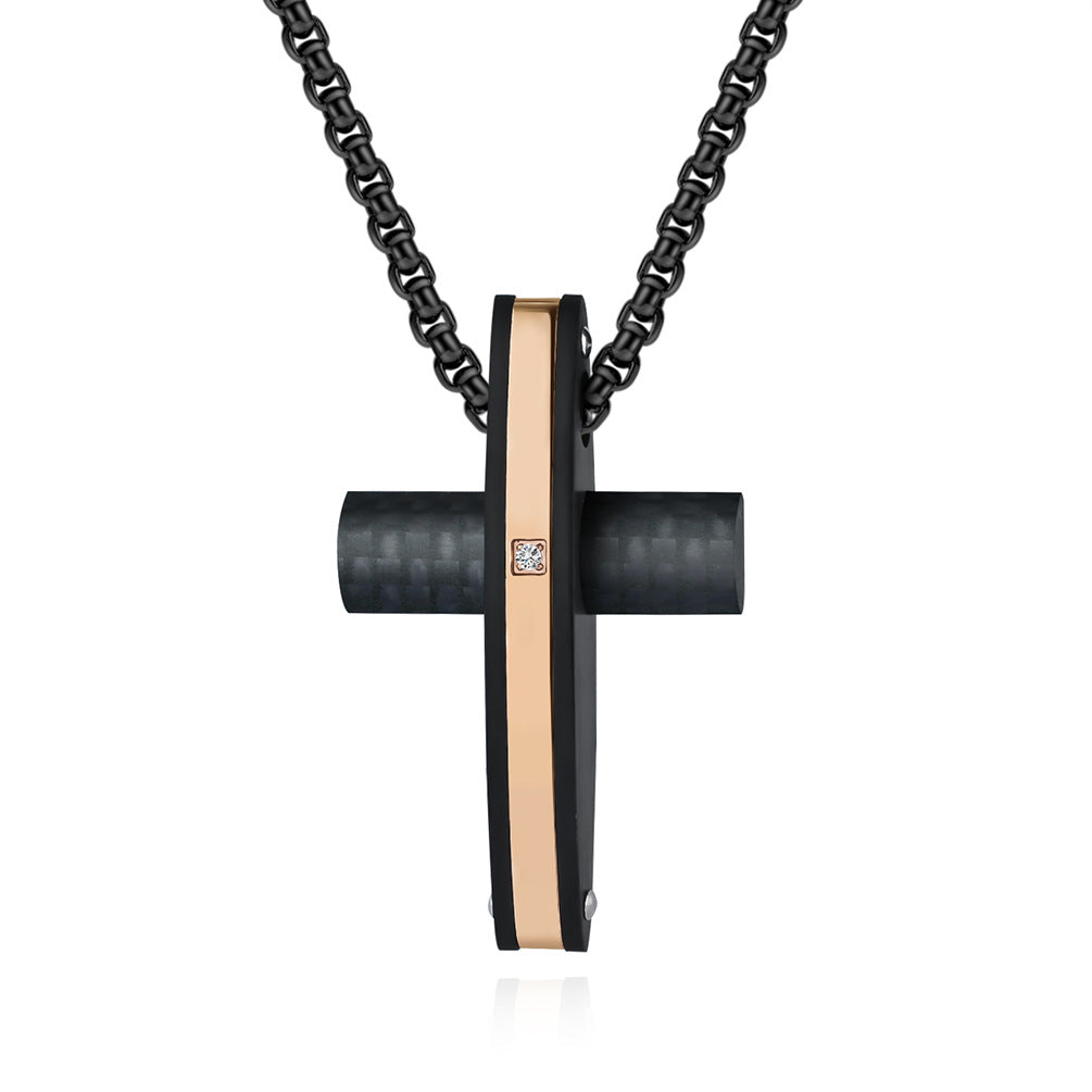 Hip-Hop Retro Cross Carbon Fiber Titanium Steel Men's Pendant Necklace