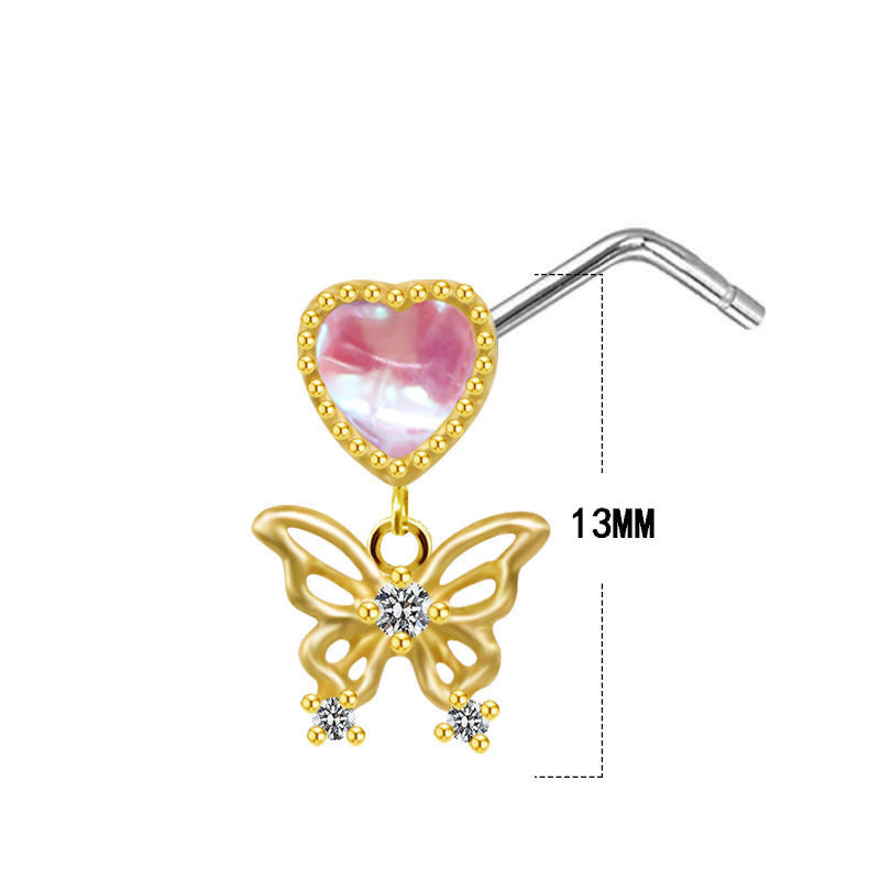 Streetwear Heart and Butterfly Shape Stainless Steel Zircon Nose Ring