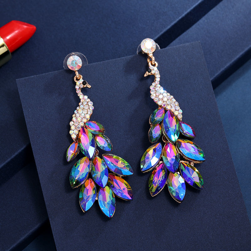 Elegant Luxurious Peacock Crystal Drop Earrings