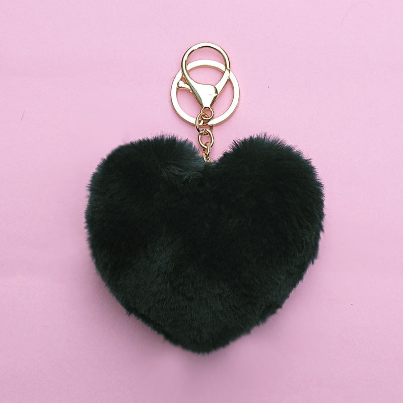 Sweet Heart Shape Alloy Valentine's Day Fur Pom Pom Keychain Pendant