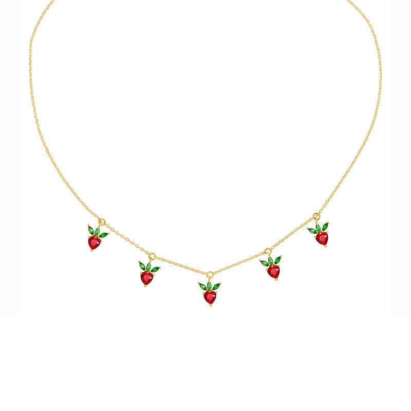 Color Zirconium Cherry Peach Tropical Fruit Clavicle Chain Necklace Wholesale