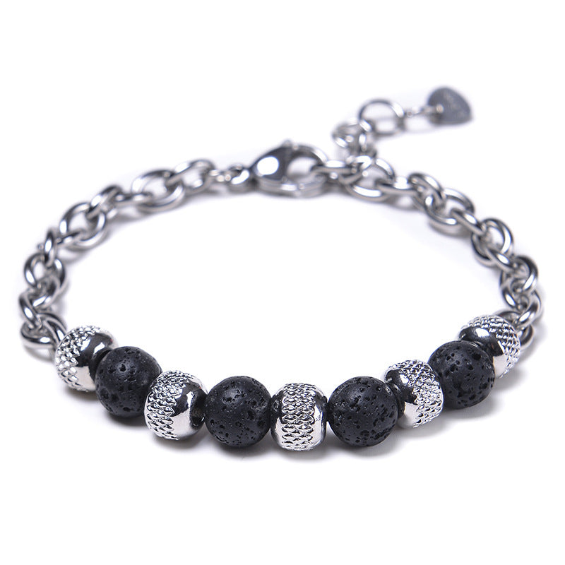 Geometric Alloy Men's Bracelet with Black Magnet & Tiger's Eye Beads