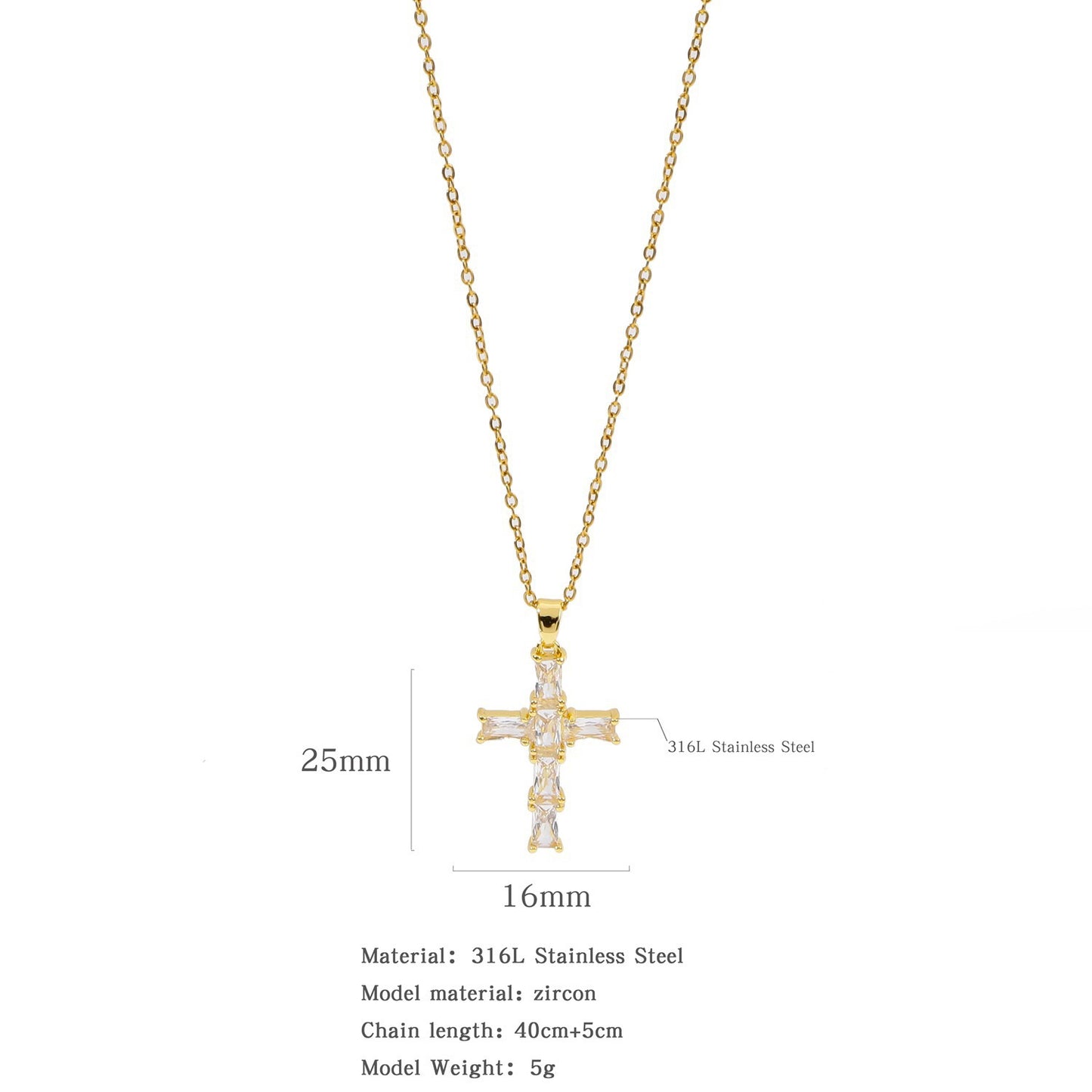 Elegant Multicolor Zircon Cross Pendant Necklace