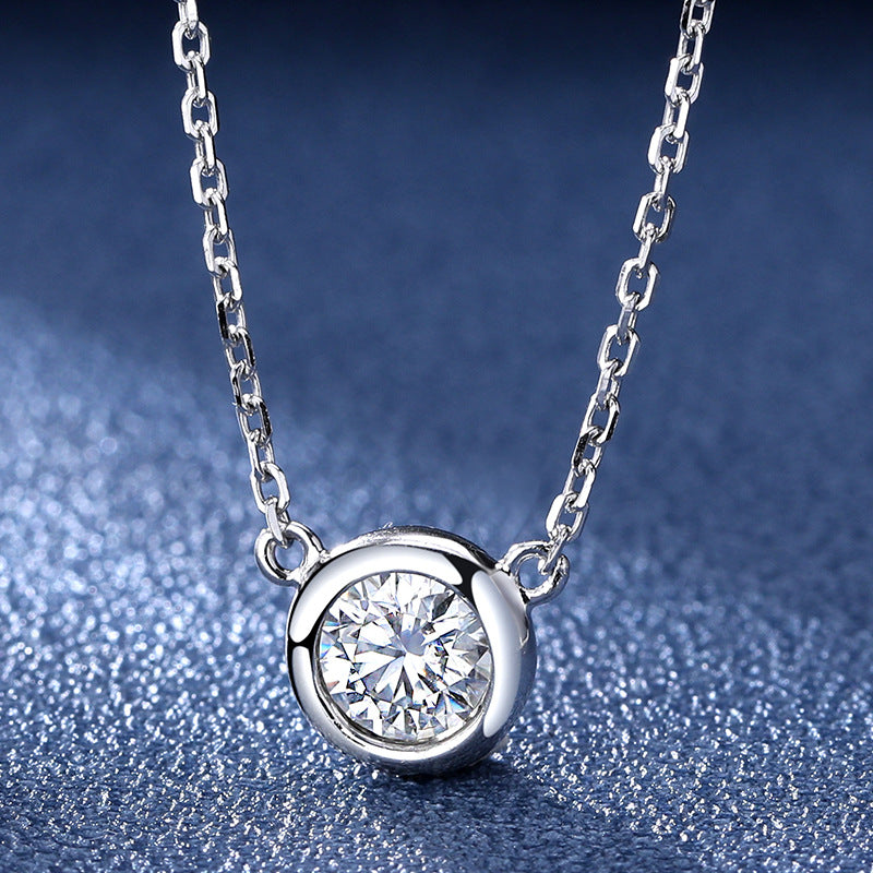 Simple Round Sterling Silver Moissanite Pendant Necklace