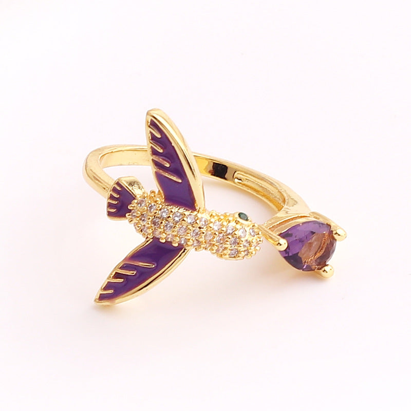 Fashion Animal Heart Shape Gold Plated Zircon Adjustable Ring