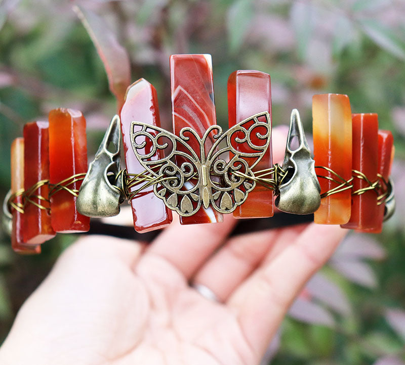 Retro Bronze Viking Raven Butterfly Crystal Hairband