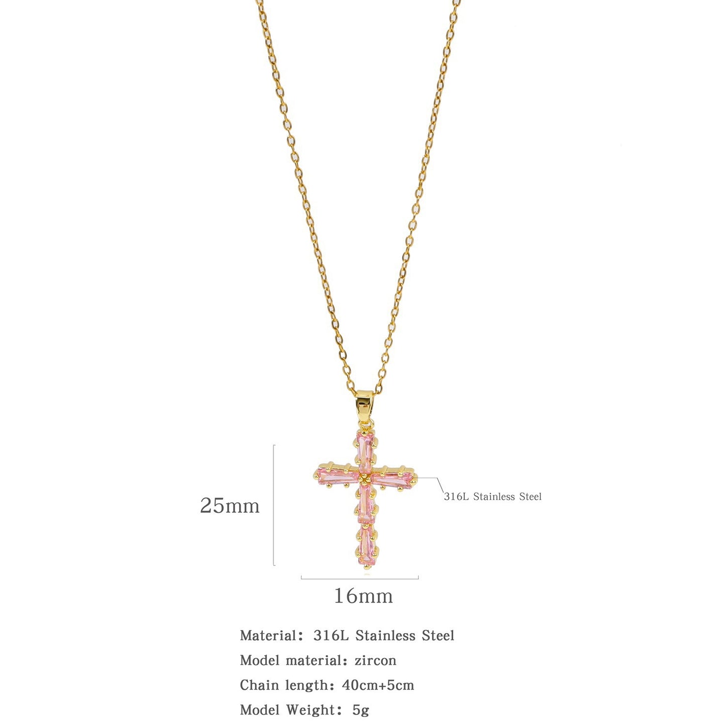 Elegant Multicolor Zircon Cross Pendant Necklace