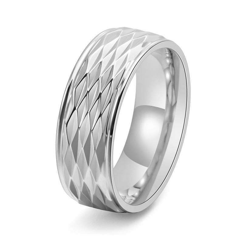 18K Gold Plated Stainless Steel Geometric Carved Minimalist Men's Ring