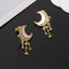 Elegant Star and Moon Enamel Zircon Tassel Drop Earrings