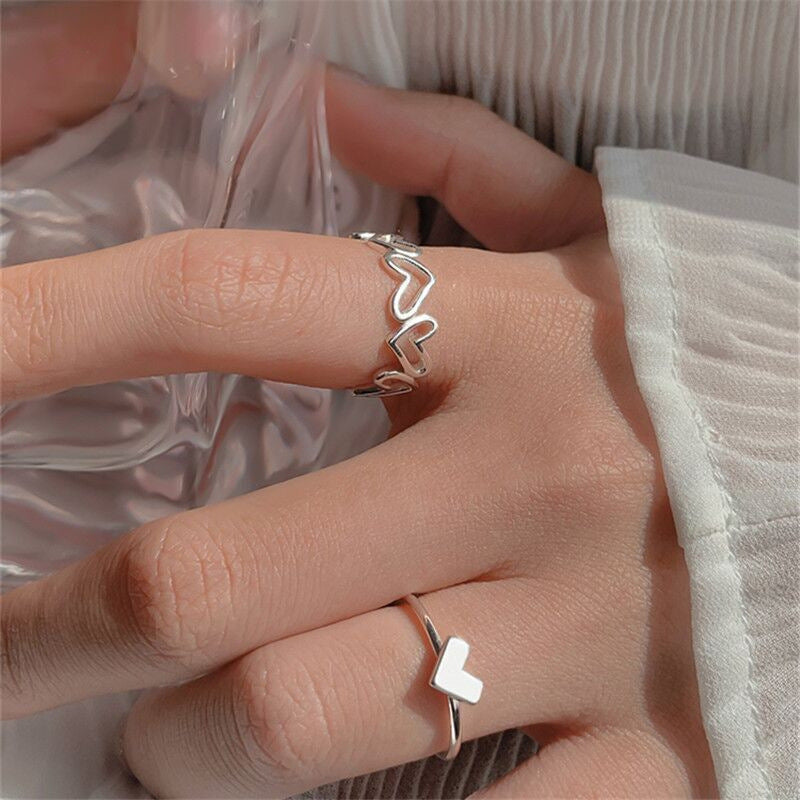 Heart Shape Hollow Out Women's Open Ring Set - Minimalist Creative Design