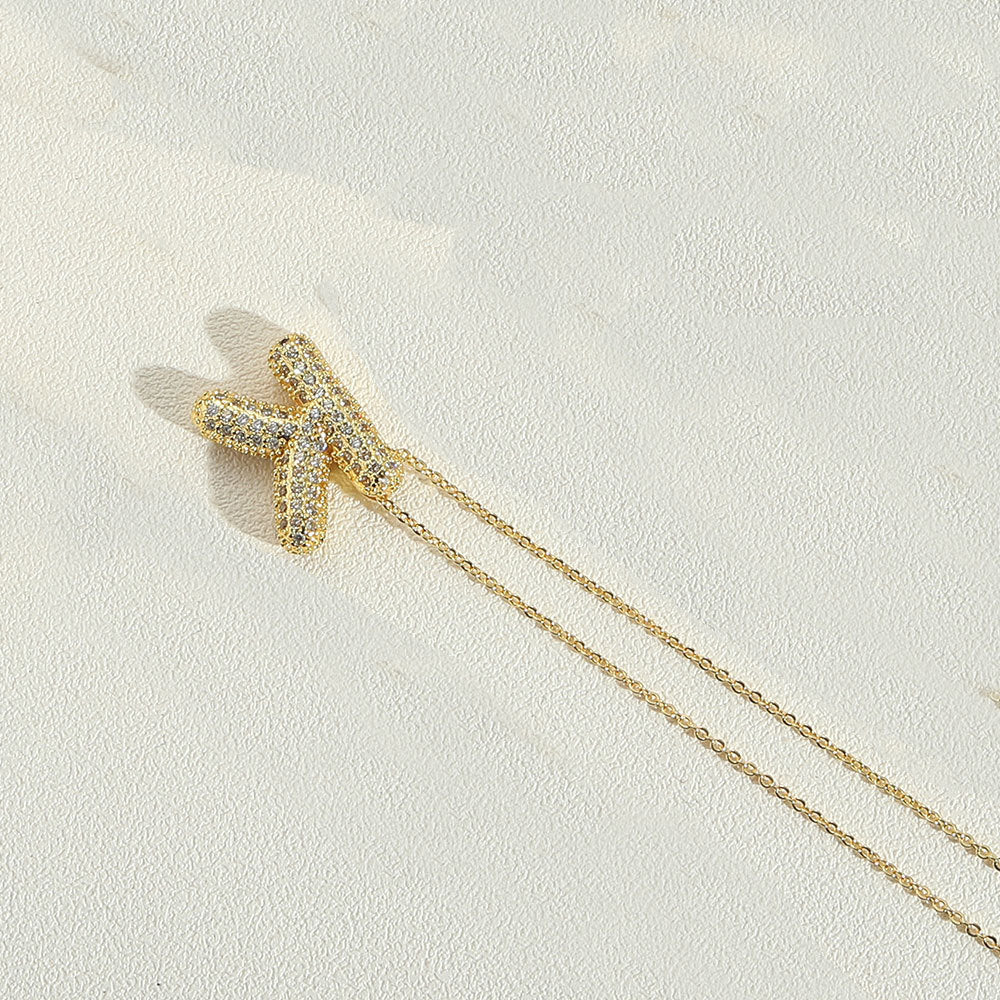 14K Gold Plated Zircon Letter Pendant Necklace - Vintage Style Initial Choker