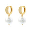 1 Pair Elegant Round Inlay Copper Pearl Zircon 18K Gold Plated Drop Earrings