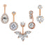 Fashion Water Droplets Stainless Steel Inlay Zircon Belly Ring 5 Pieces