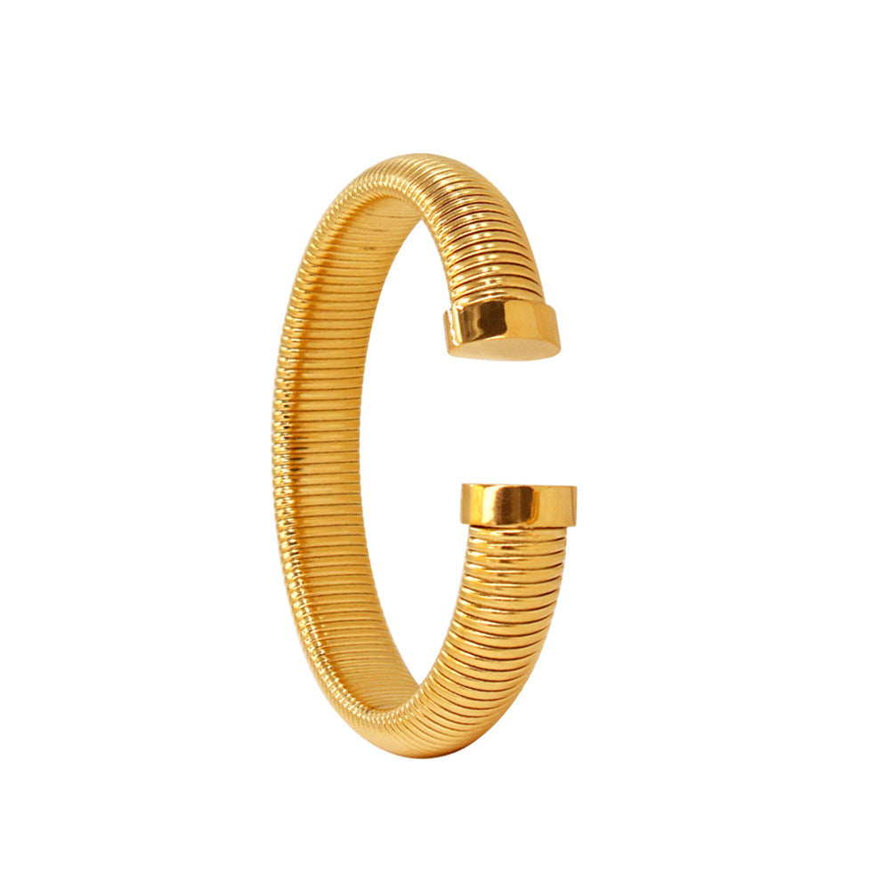 18K Gold Plated Stainless Steel C-Shaped Open Bangle Bracelet for Women