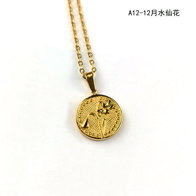 December Flower Pendant Necklace - 18K Gold Plated Stainless Steel Jewelry