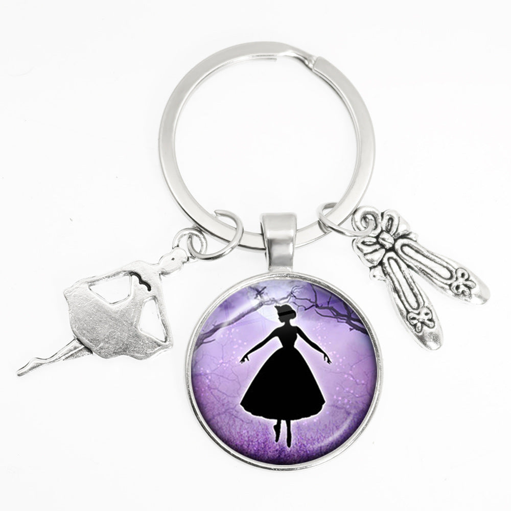 Artistic Ballet Dancer Round Alloy Metal Keychain Pendant