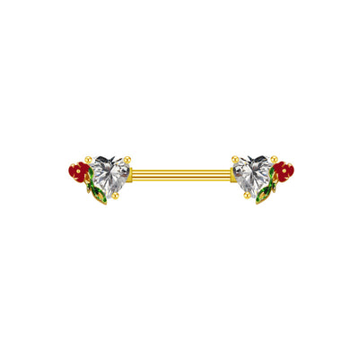 Heart Shape Rhinestone Nipple Rings - 316 Stainless Steel, Gold Plated