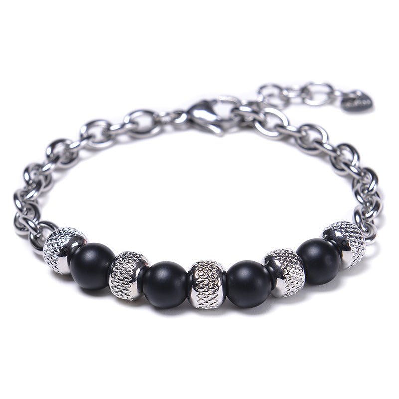 Geometric Alloy Men's Bracelet with Black Magnet & Tiger's Eye Beads