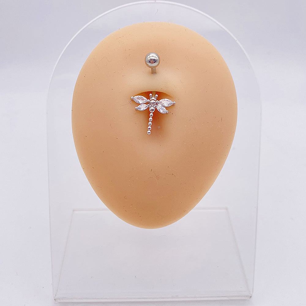 Retro Heart & Butterfly Zircon Stainless Steel Belly Ring