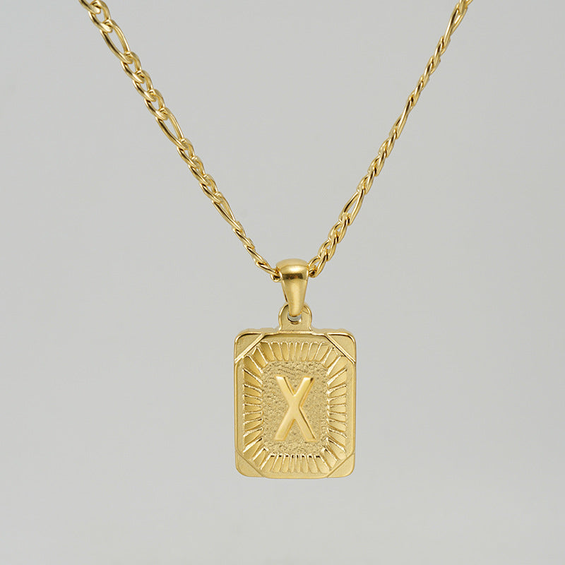 Fashion Letter Rectangle Titanium Steel Pendant Necklace Gold Plated Stainless Steel Necklaces