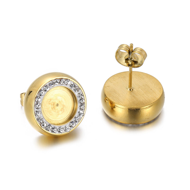 "Round Zircon Stainless Steel Stud Earrings with Micro-Inlaid Crystals – Simple and Fashionable Korean Style"