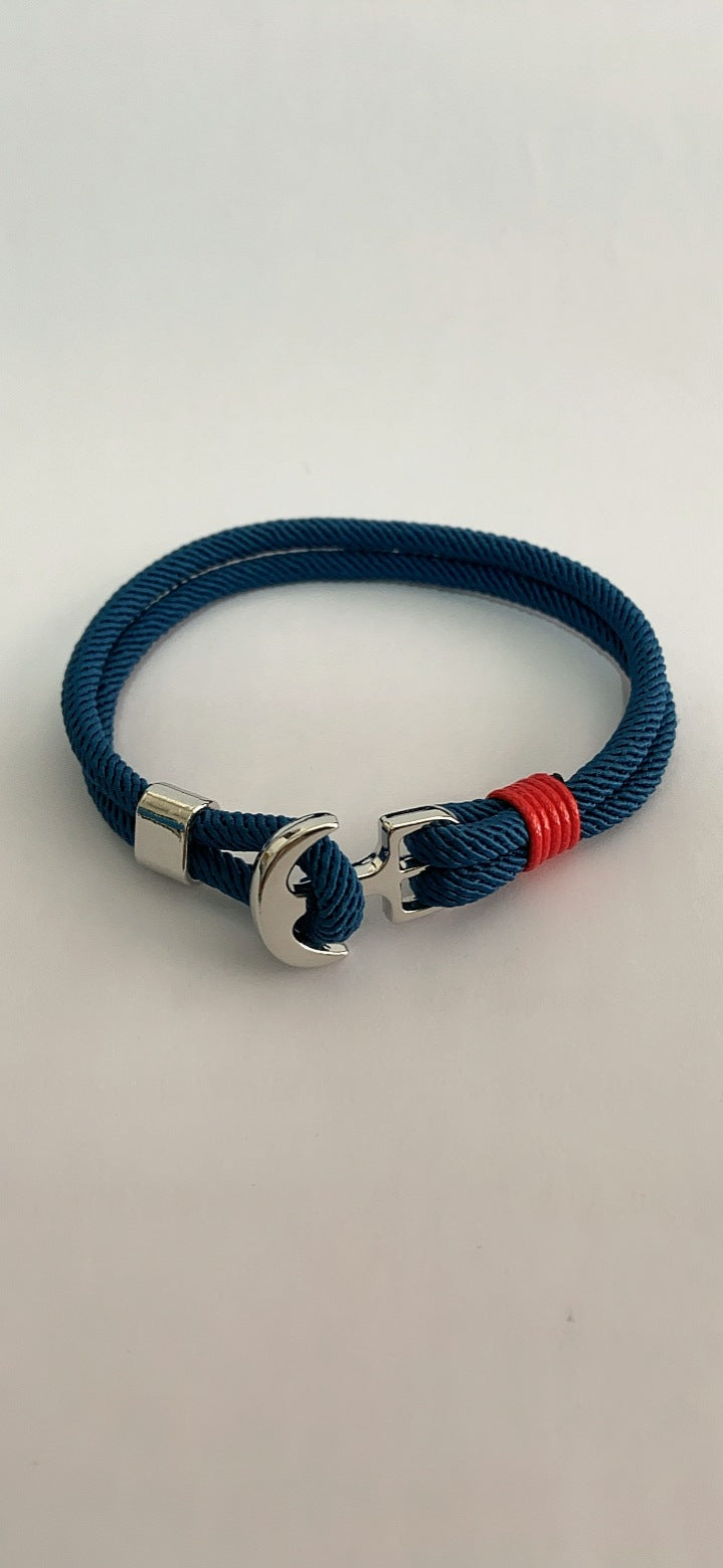 Geometric Anchor Alloy & Titanium Steel Navy Rope Bracelet