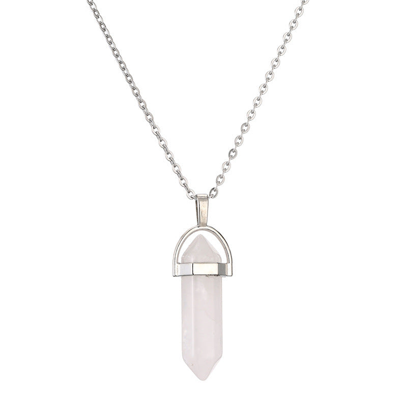 Ethnic Geometric Stainless Steel Natural Stone Crystal Pendant Necklace