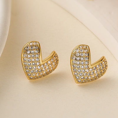 1 Pair Retro Commute Shiny Heart Shape Plating Inlay Copper Zircon Ear Studs