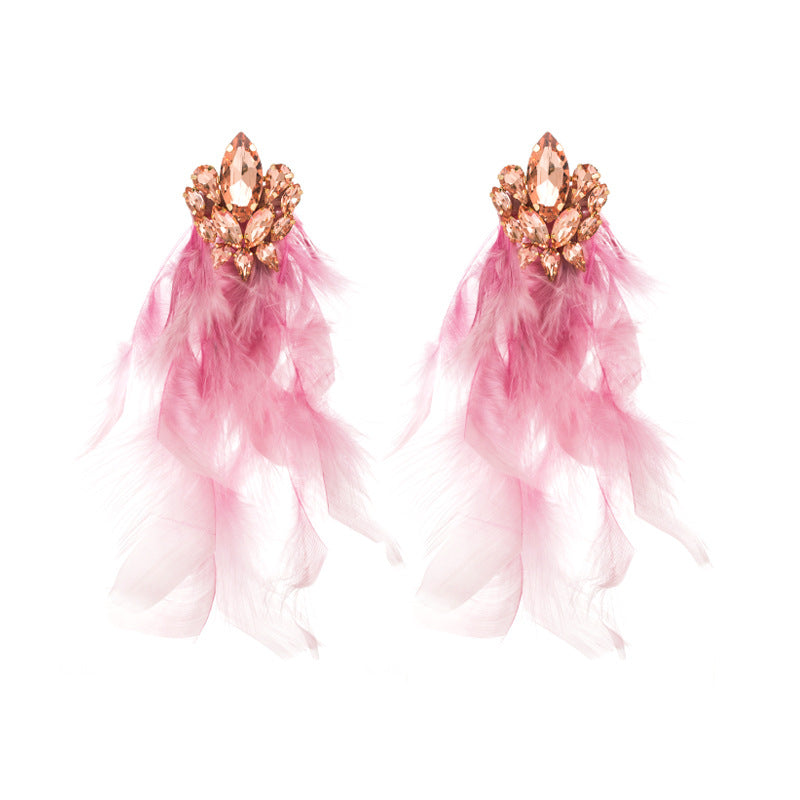 1 Pair Bohemian Geometric Feather Tassel Alloy Glass Gold Plated Women's Earrings