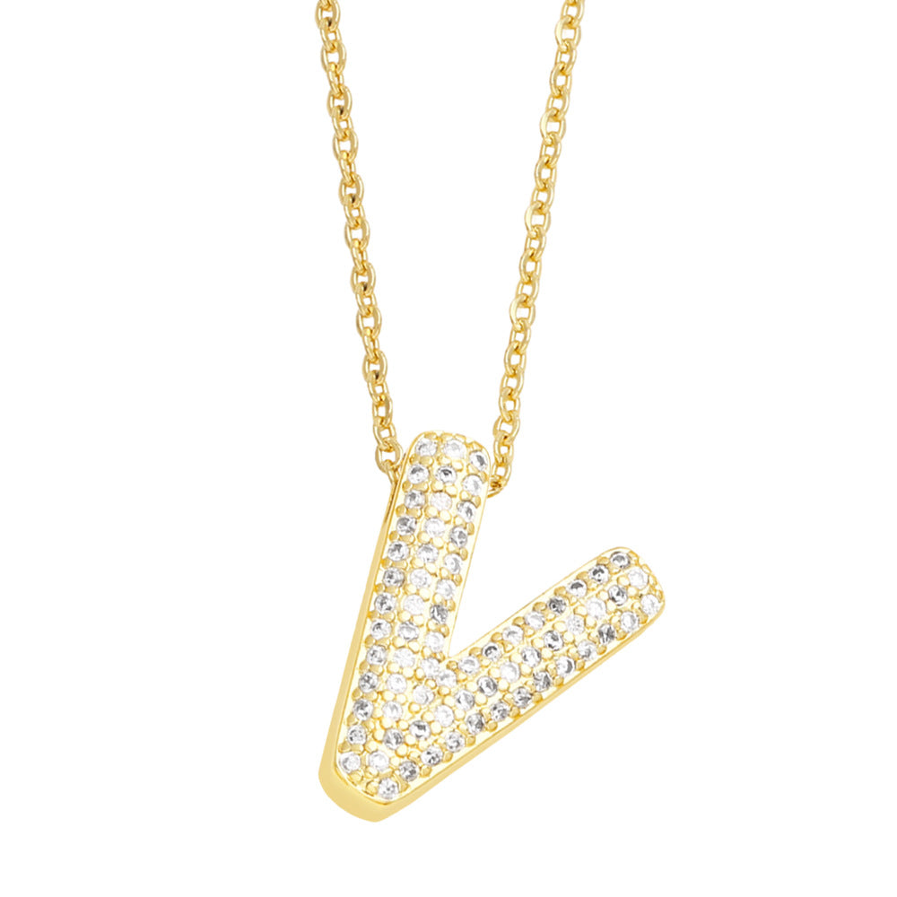 Simple Style 18K Gold Plated Alphabet Pendant Necklace with Zircon Inlay