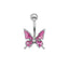 Butterfly Belly Button Ring 316 Stainless Steel with Rhinestones and Resin Inlay