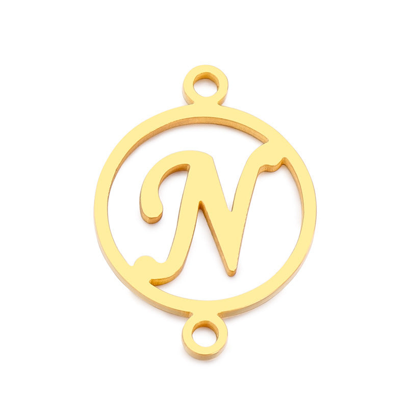 "Stainless Steel Geometric Double Circle Hollow Letter Pendant Necklace"