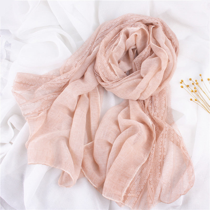 Women's Elegant Lace Trim Cotton Linen Scarf Shawl