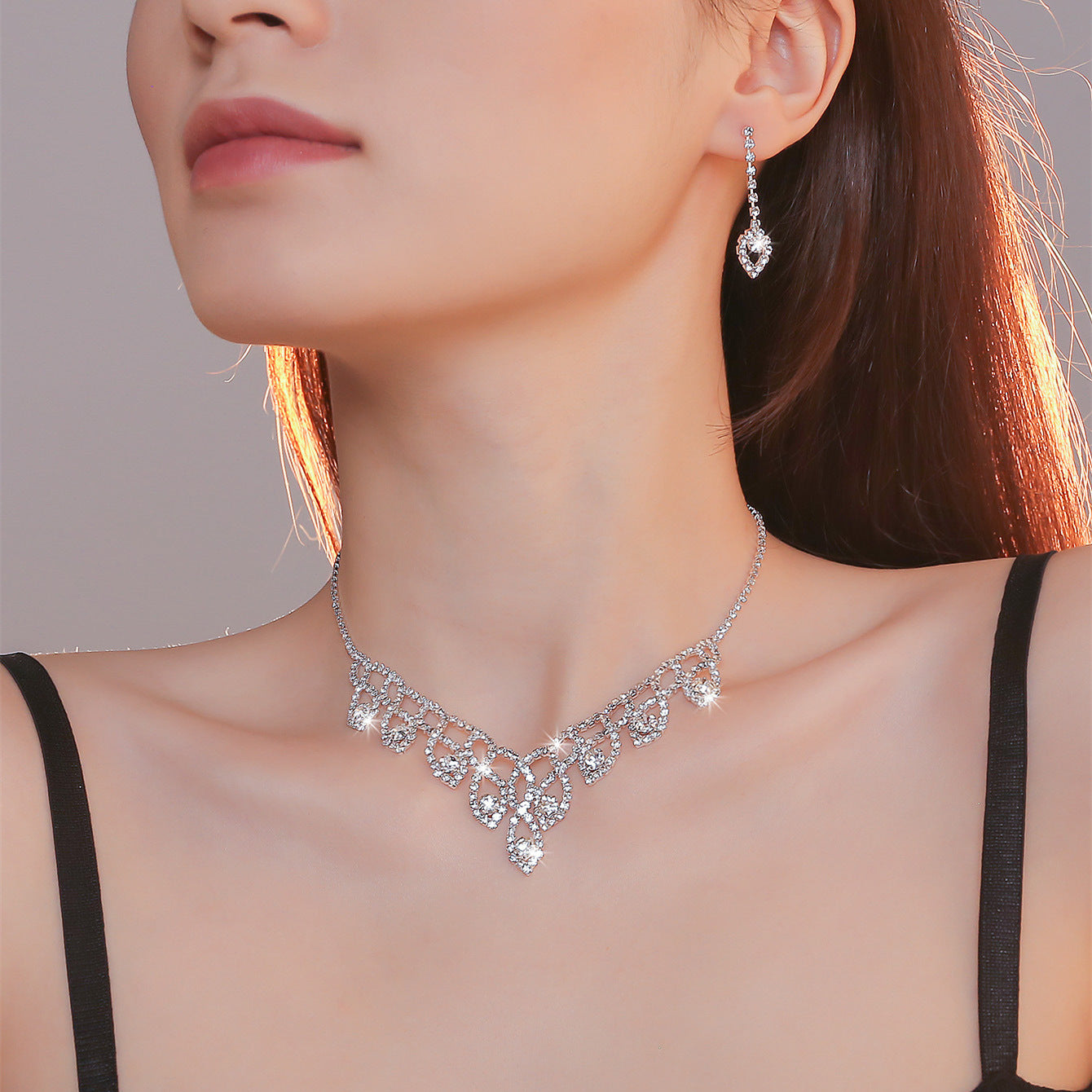 Elegant Crystal Rhinestone Necklace and Earring Set