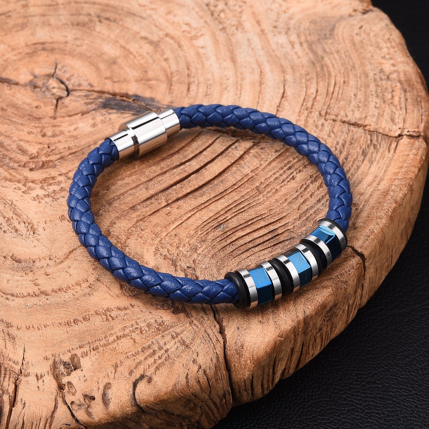 Hip-Hop Retro Geometric Titanium Steel Men's Braided Leather Bracelet