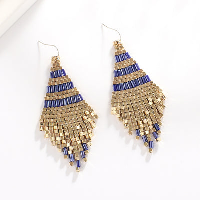 Bohemian Color Block Seed Bead Tassel Earrings