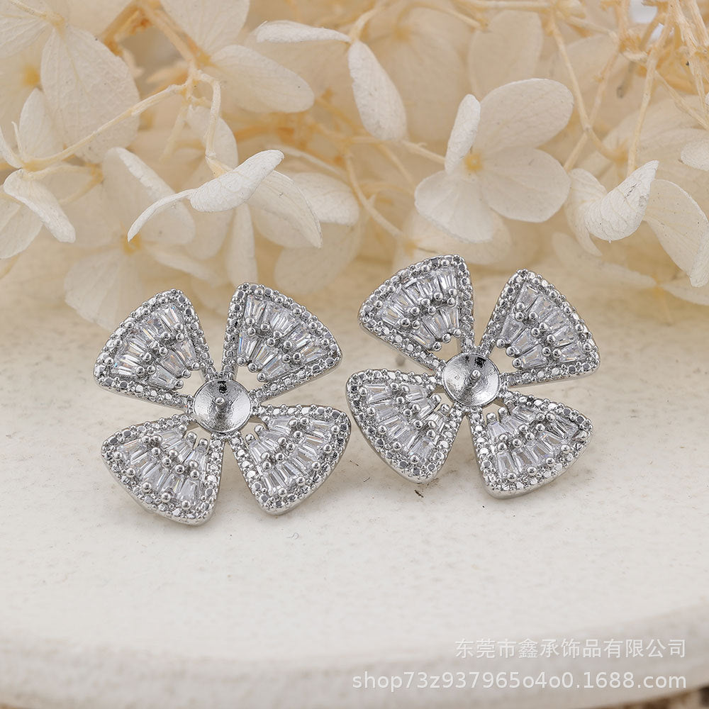 Elegant Rose Gold Plated Zircon Flower Stud Earrings