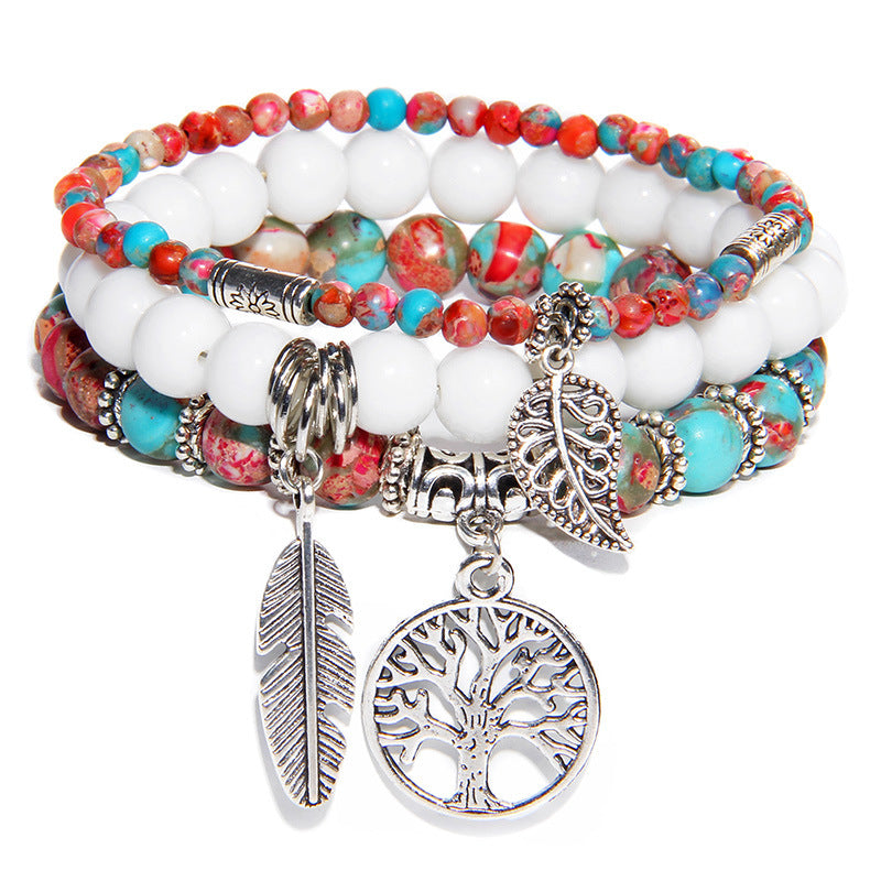 Streetwear Geometric Agate Metal Bracelet Set with Bohemian Turquoise and Tree of Life Pendant