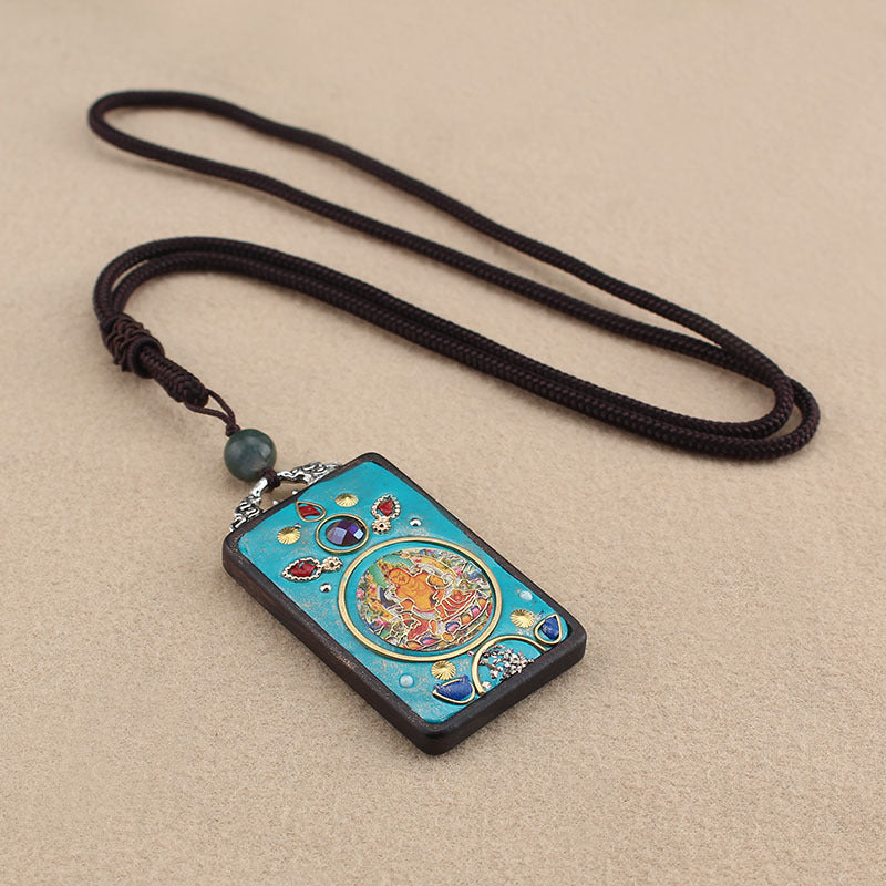 Ethnic Style Square Alloy Wood Unisex Pendant Necklace 1 Piece