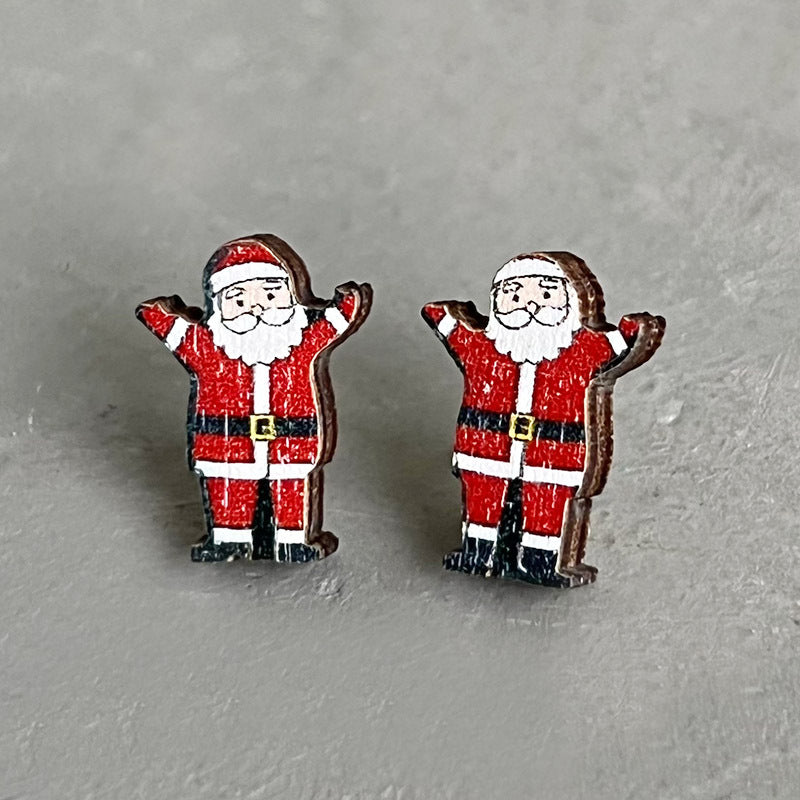 1 Pair Christmas Cartoon Santa Claus and Elk Wood Ear Studs